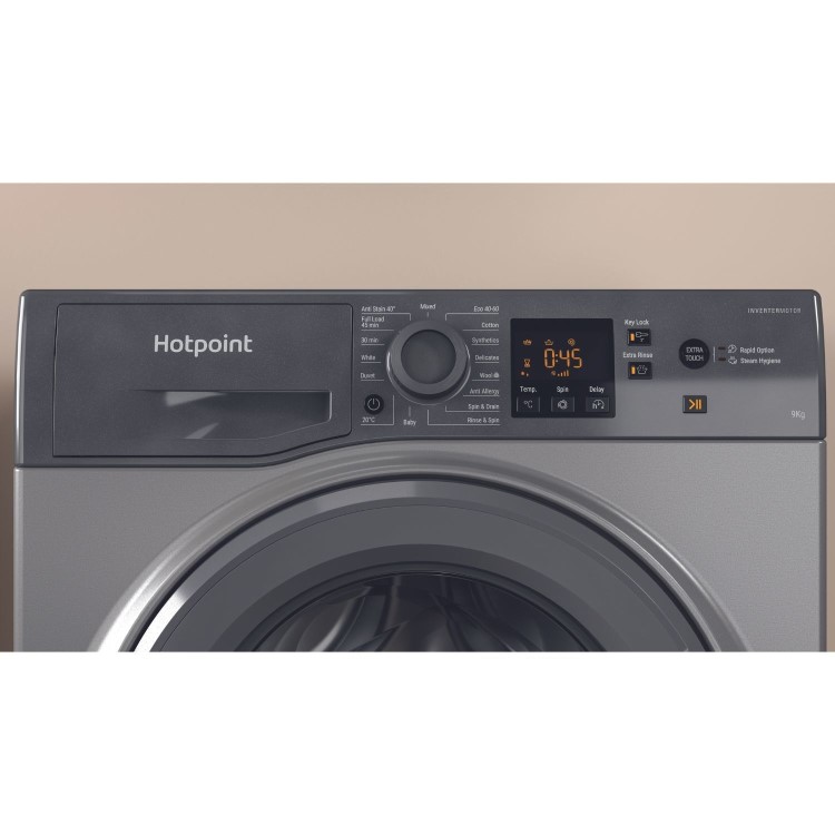 Refurbished Hotpoint AntiStain NSWM946GGUK Freestanding 9KG 1400 Spin Washing Machine Graphite