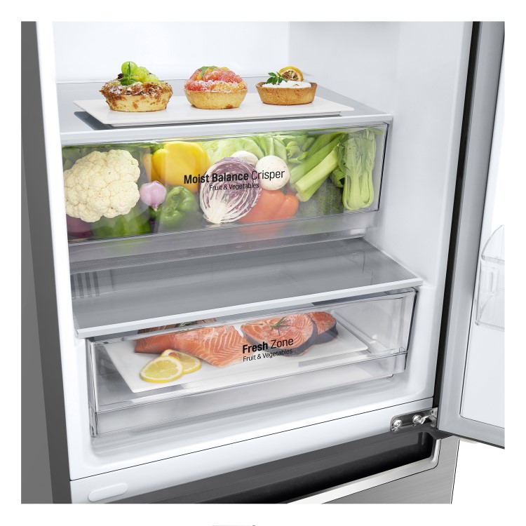 Refurbished LG NatureFRESH GBF62PZGGN Freestanding 384 Litre 70/30 Frost Free Fridge Freezer Shiny Steel