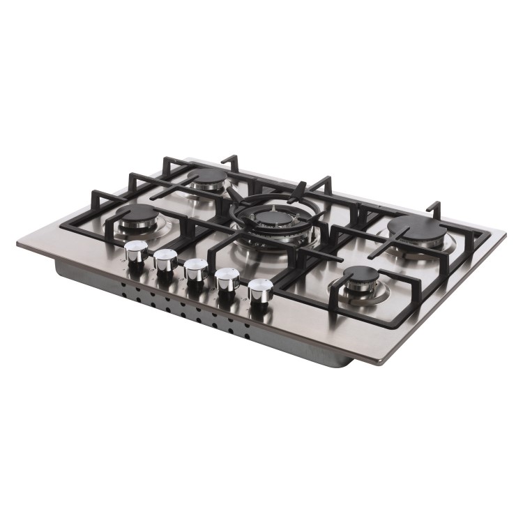 Refurbished Amica AGH7100SS 68cm 5 Burner Gas Hob With Cast Iron Pan Stands Stainless Steel