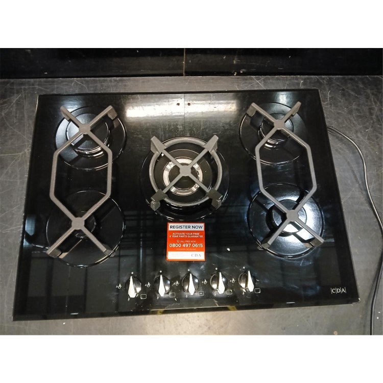 Refurbished CDA HVG721BL 70cm Gas on Glass 5 Burner Gas Hob Black