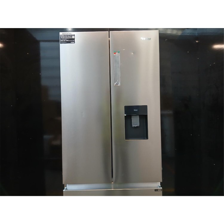 Refurbished Haier HFR5719EWMP Freestanding 444 Litre Frost Free American Fridge Freezer Platinum Inox