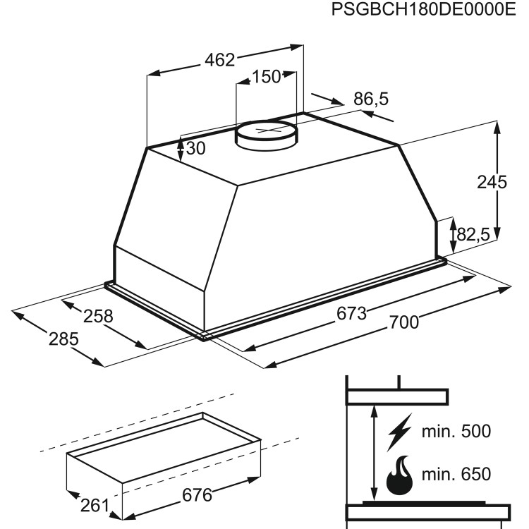 Refurbished AEG 5000 Series DGB3850M 70cm Canopy Cooker Hood Stainless Steel