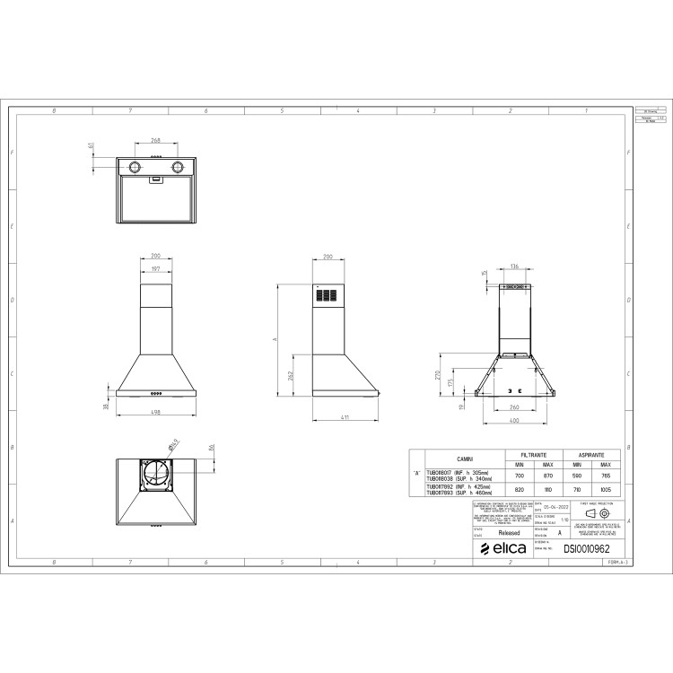 Elica AquaVitae 50cm Chimney Cooker Hood Stainless Steel