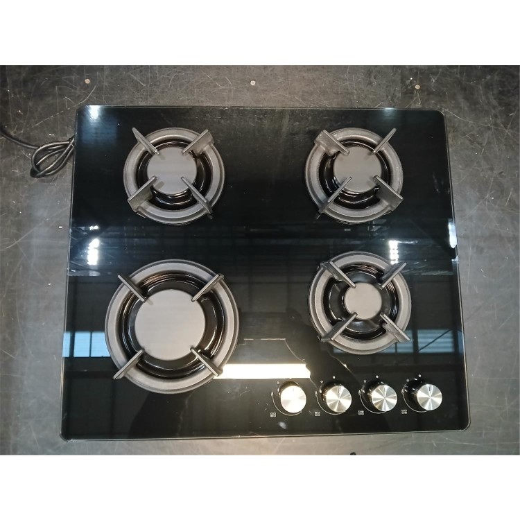 Refurbished electriQ EQGH406GGBLK 60cm Gas on Glass 4 Burner Gas Hob Black Glass