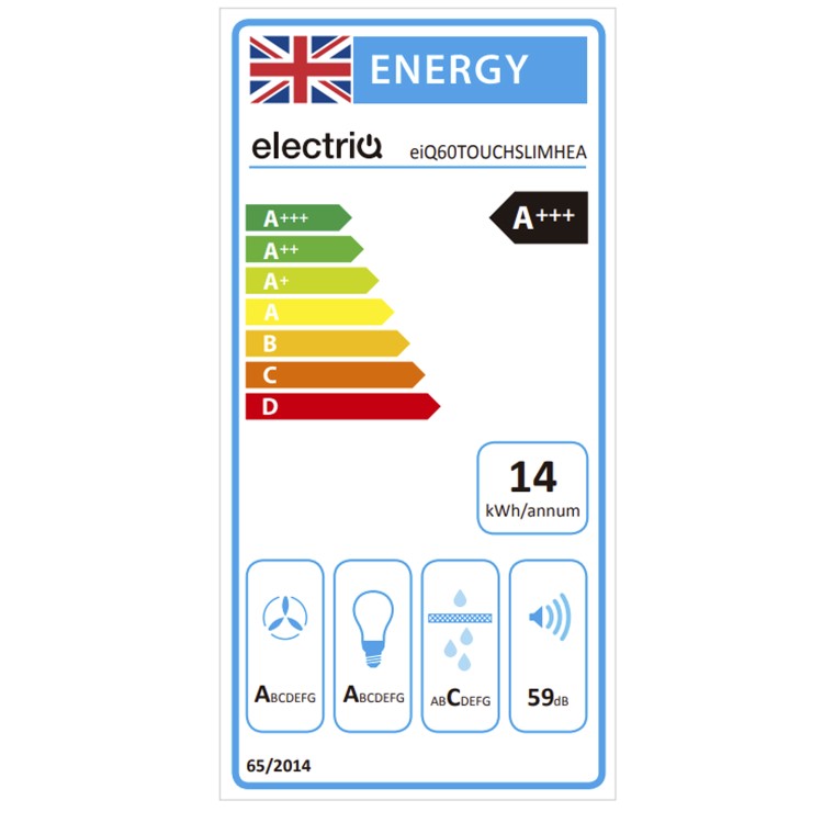 electriQ 60cm Slimline Touch Control Cooker Hood - Stainless Steel