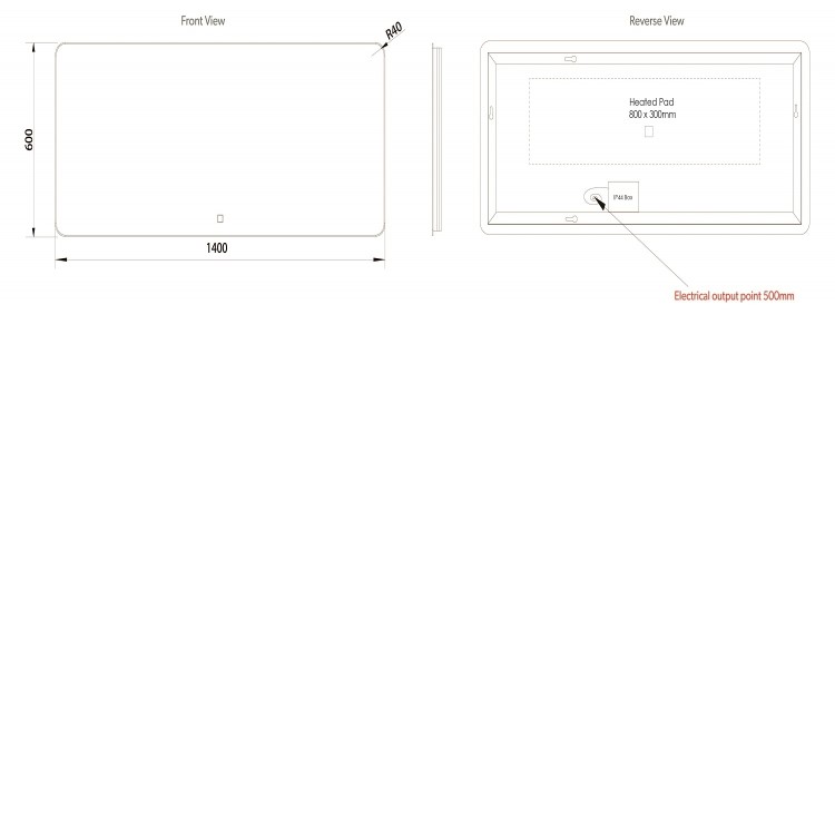 Rectangular Backlit Heated Bathroom Mirror with Lights 1400x600mm- HiB Ambience 140
