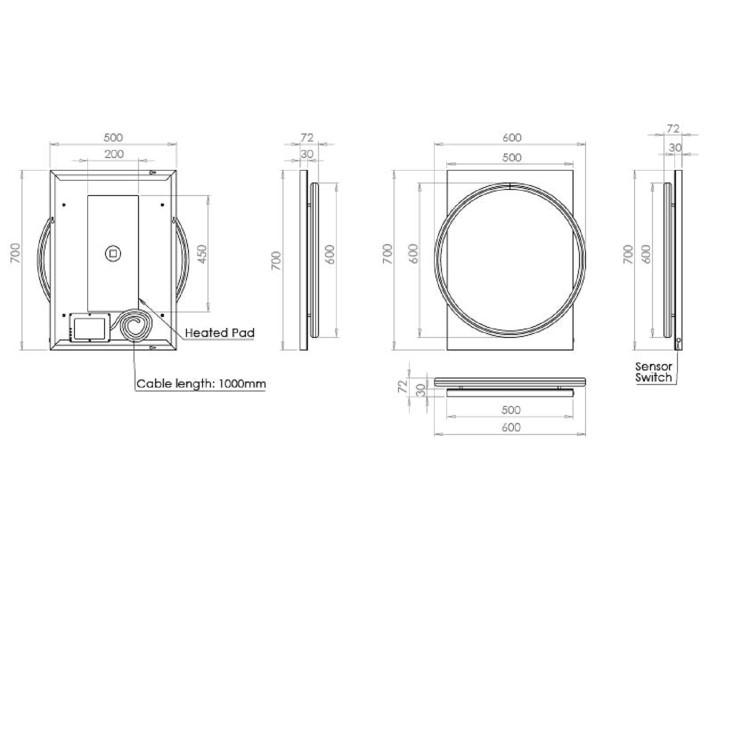 Chrome Round Heated Bathroom Mirror with Lights 500 x 700mm- HiB Solas 50