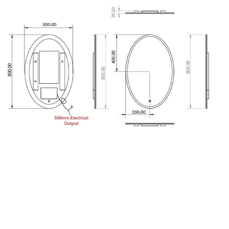 Oval Heated Bathroom Mirror with Lights 800 x 500mm- HiB Arena 80