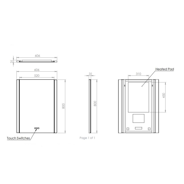 Rectangular Heated Bathroom Mirror with Lights 600 x 800mm - HIB Fold 60