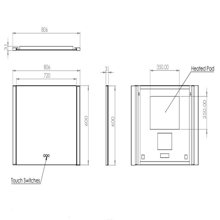 Rectangular Heated Bathroom Mirror with Lights 800 x 600mm - HIB Fold 80