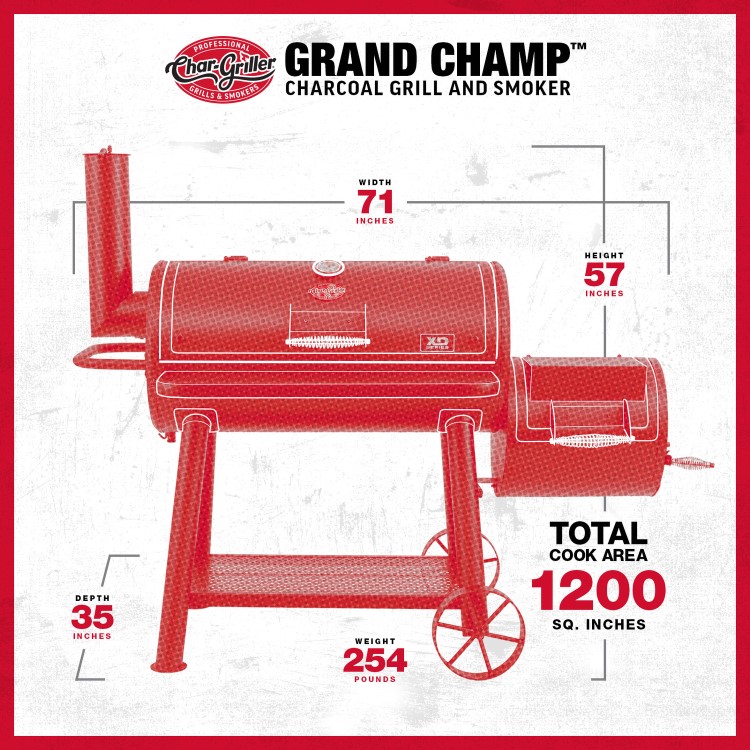 Char-Griller Grand Champ XD Offset Smoker & BBQ Grill - Black