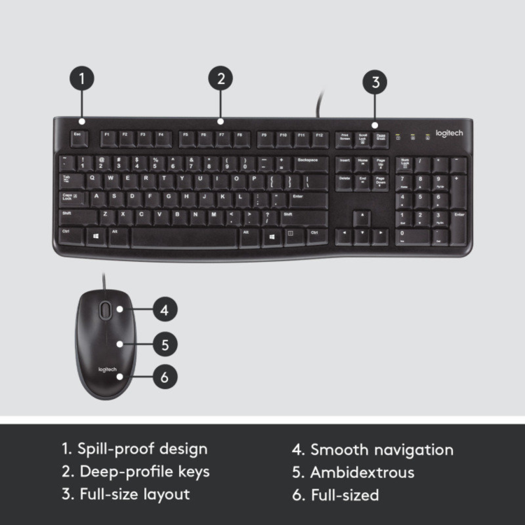 Logitech MK120 Wired Keyboard and Mouse Combo Black