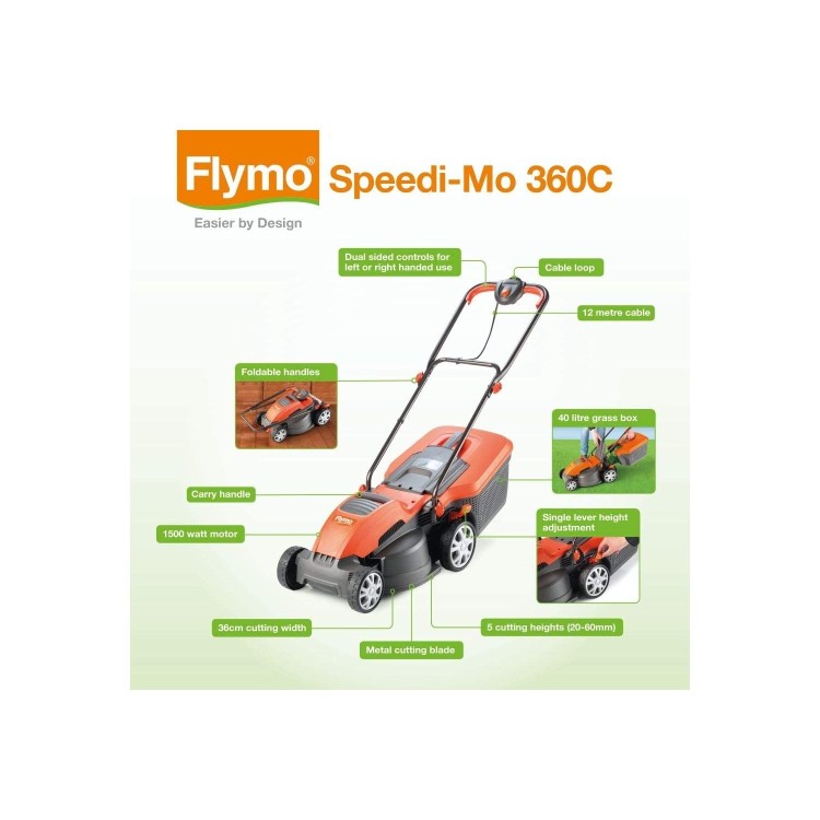 Refurbished Flymo Speedi-Mo 360C 36cm Rotary Corded Electric Lawnmower