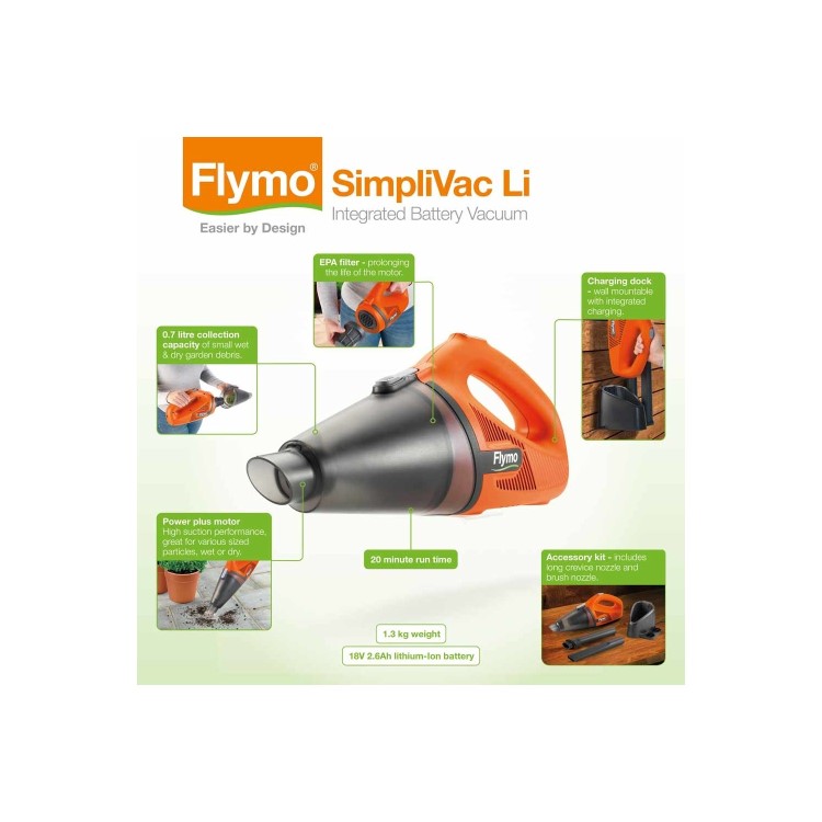 Refurbished Flymo Simpli Vac Cordless Garden Vacuum