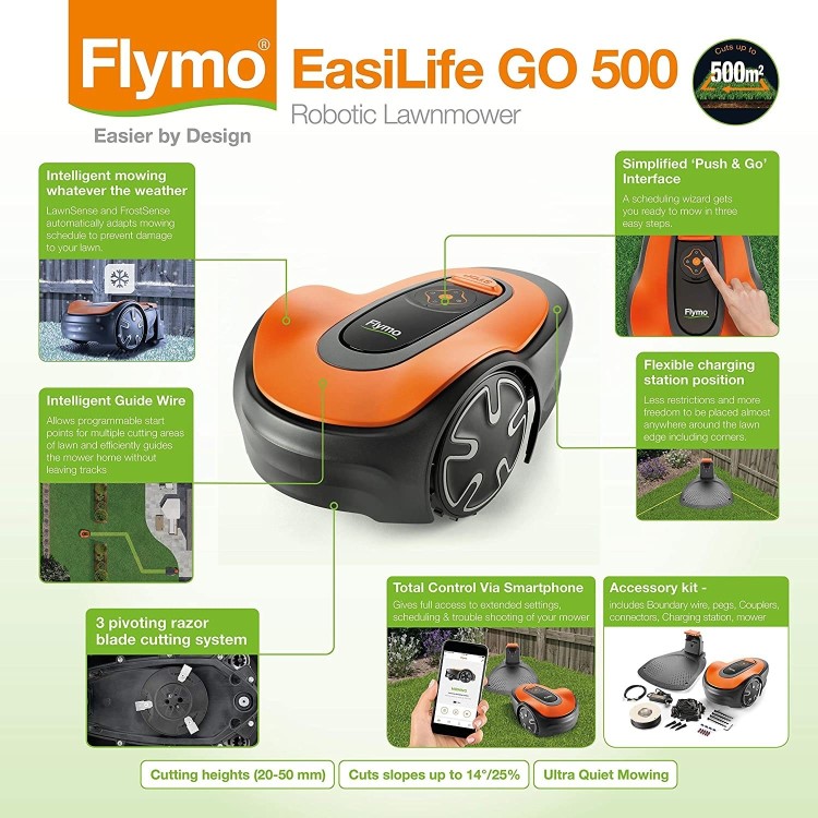 Flymo EasiLife Go 500 Robotic Cordless Electric Lawnmower