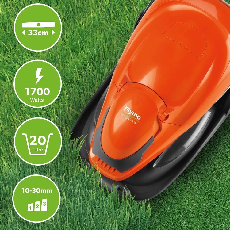 Flymo Easi Glide 330 33cm Hover Collect Corded Electric Lawnmower