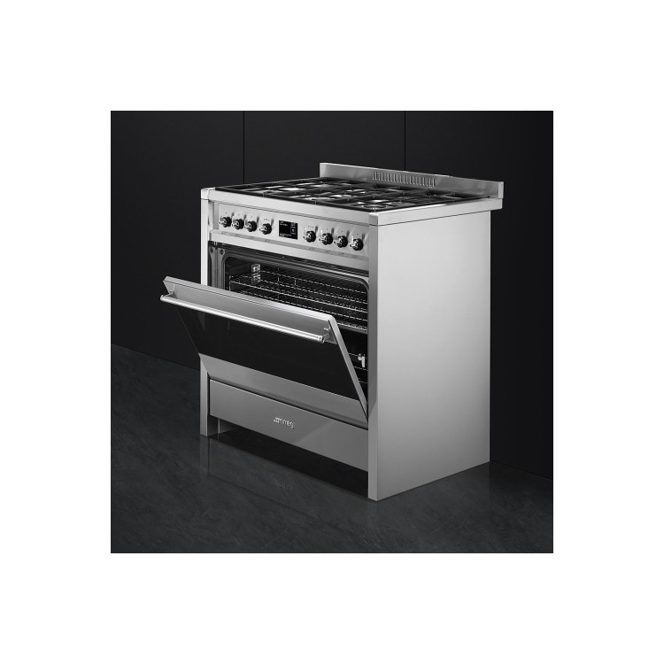 Smeg Opera 90cm Dual Fuel Single Oven Range Cooker - Stainless Steel