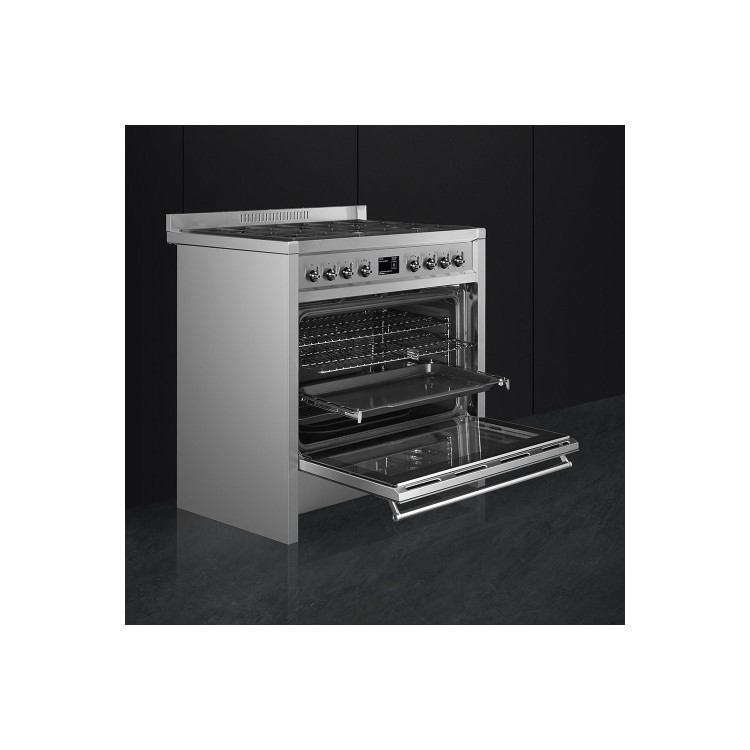 Smeg Opera 90cm Dual Fuel Single Oven Range Cooker - Stainless Steel