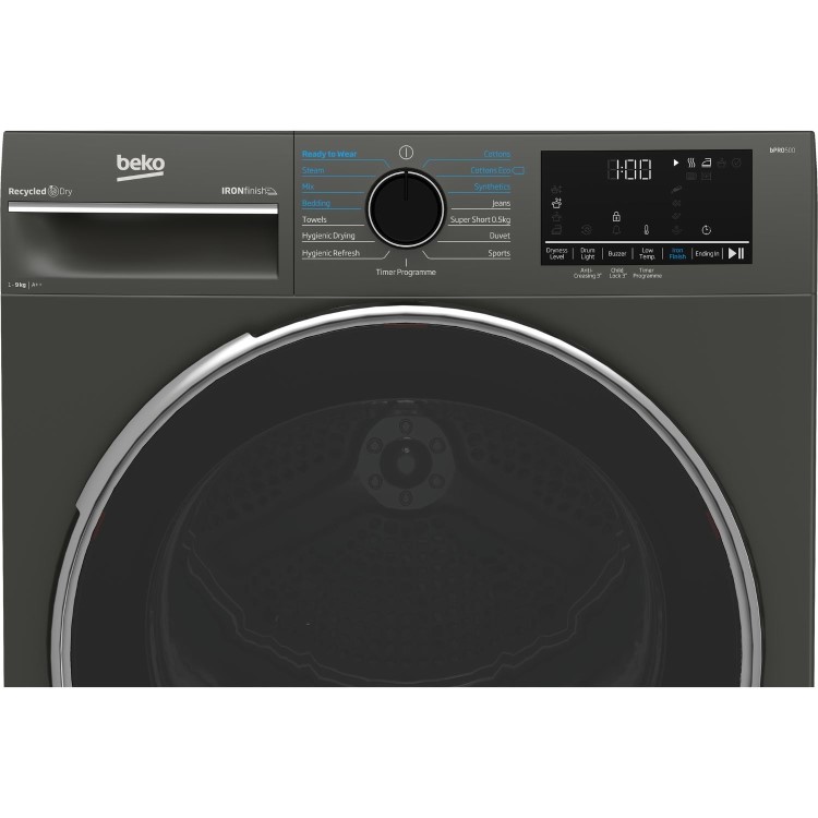 Refurbished Beko IronFinish B5T4923IG Freestanding Heat Pump 9KG Tumble Dryer Graphite