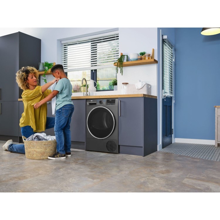 Refurbished Beko IronFinish B5T4923IG Freestanding Heat Pump 9KG Tumble Dryer Graphite