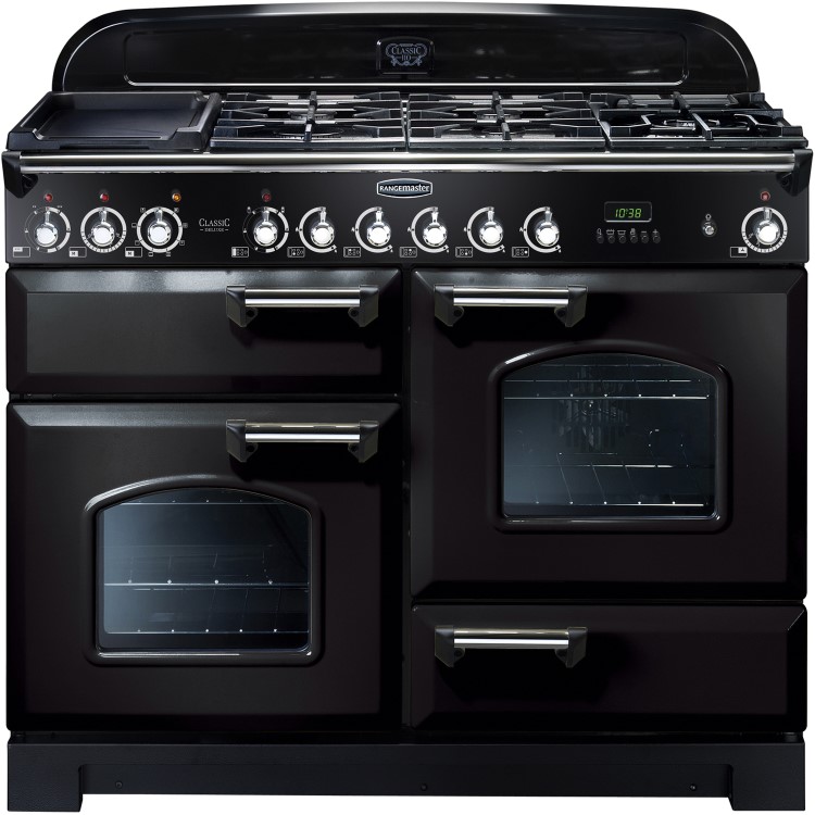 Rangemaster Classic Deluxe 110cm Dual Fuel Range Cooker - Black