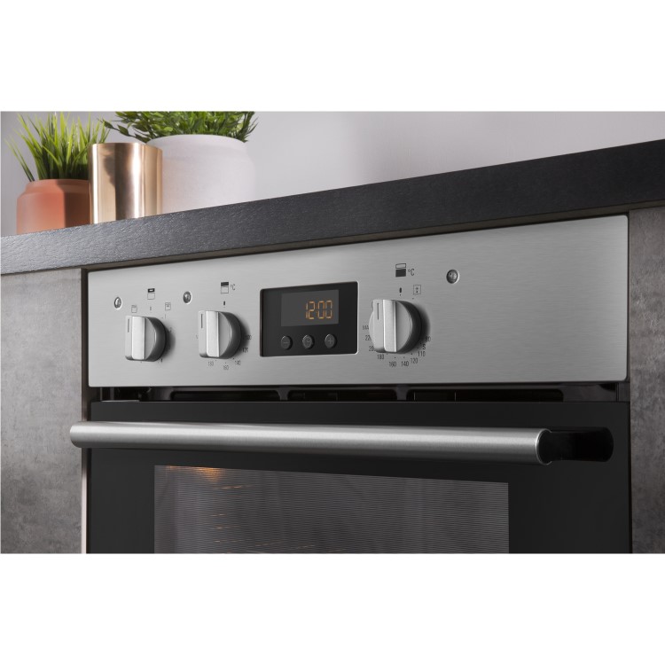 Refurbished Hotpoint DU2540IX 60cm Double Built Under Electric Oven Stainless Steel