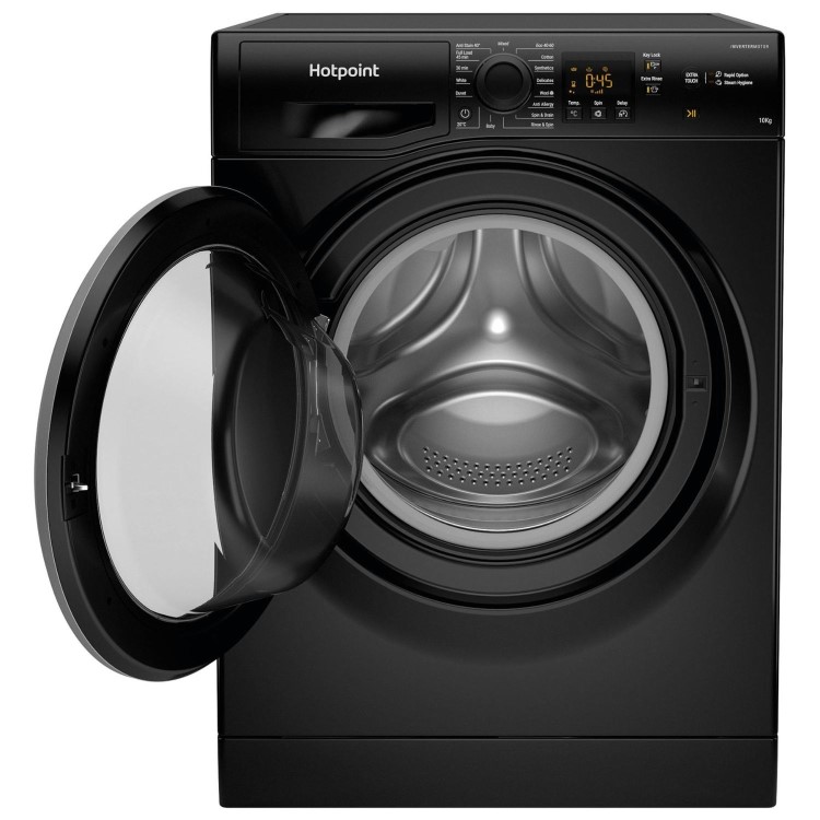 Refurbished Hotpoint AntiStain NSWM1046BSUK Freestanding 10KG 1400 Spin Washing Machine Black