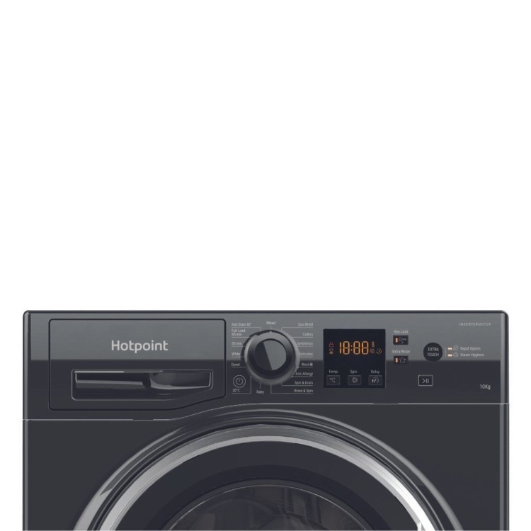 Refurbished Hotpoint AntiStain NSWM1046BSUK Freestanding 10KG 1400 Spin Washing Machine Black