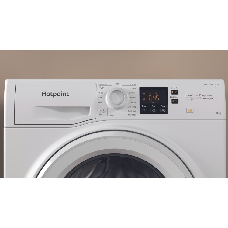 Refurbished Hotpoint AntiStain NSWM1046WUK Freestanding 10KG 1400 Spin Washing Machine White