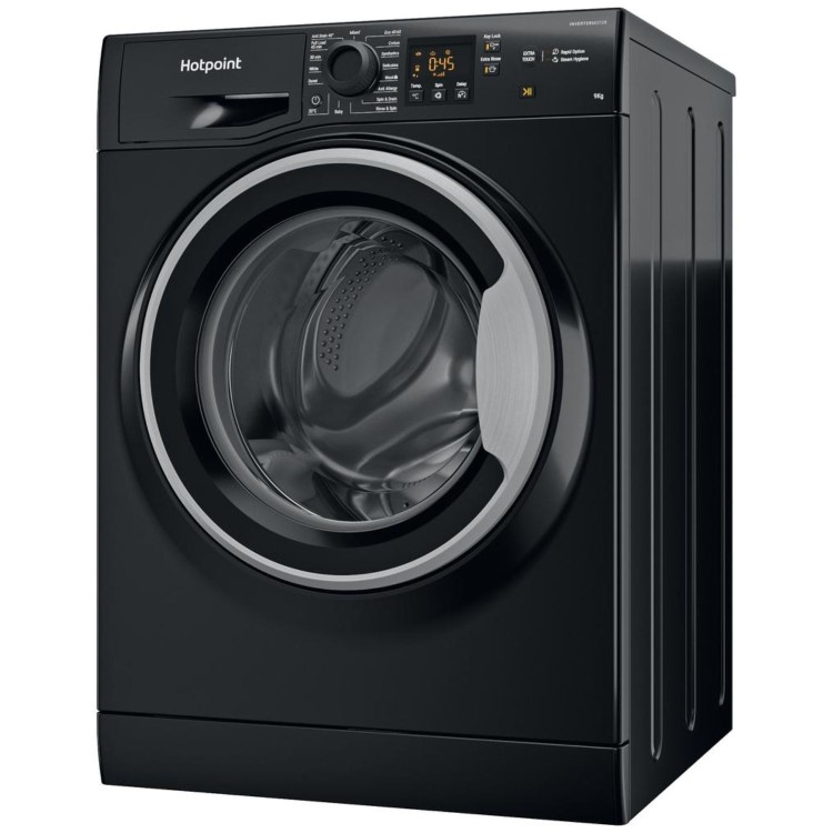 Refurbished Hotpoint AntiStain NSWM946BSUK Freestanding 9KG 1400 Spin Washing Machine Black