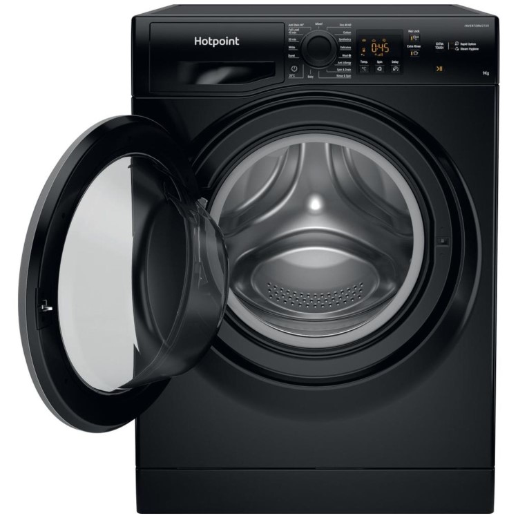 Refurbished Hotpoint AntiStain NSWM946BSUK Freestanding 9KG 1400 Spin Washing Machine Black