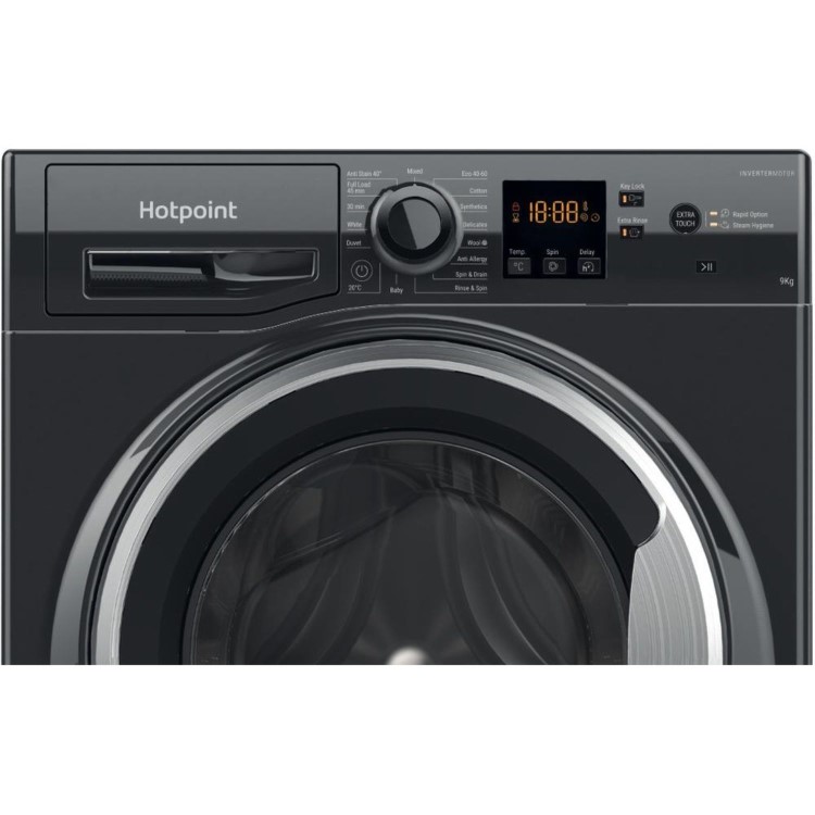 Refurbished Hotpoint AntiStain NSWM946BSUK Freestanding 9KG 1400 Spin Washing Machine Black