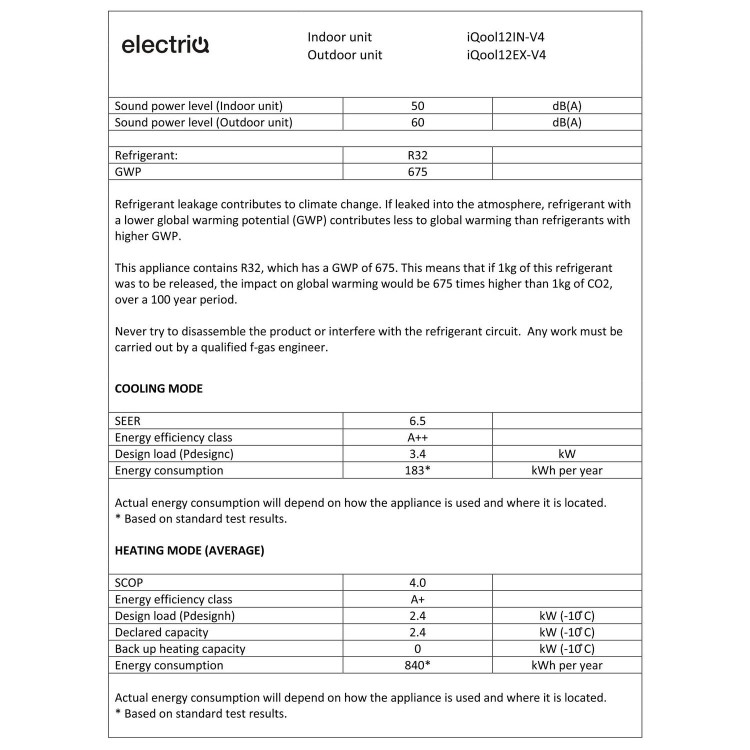 Refurbished electriQ iQool 12000 BTU Air Conditioner