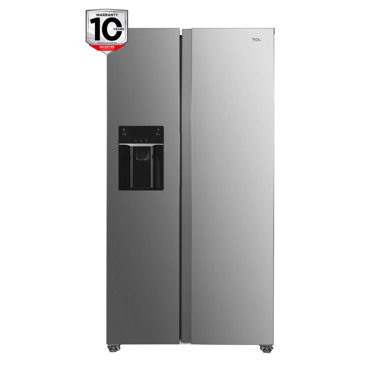 TCL 513 Litre Side-By-Side American Fridge Freezer with Water Dispenser - Stainless Steel