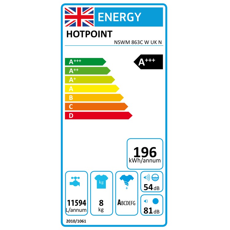 Hotpoint 8kg 1600rpm Freestanding Washing Machine With SteamHygiene - White