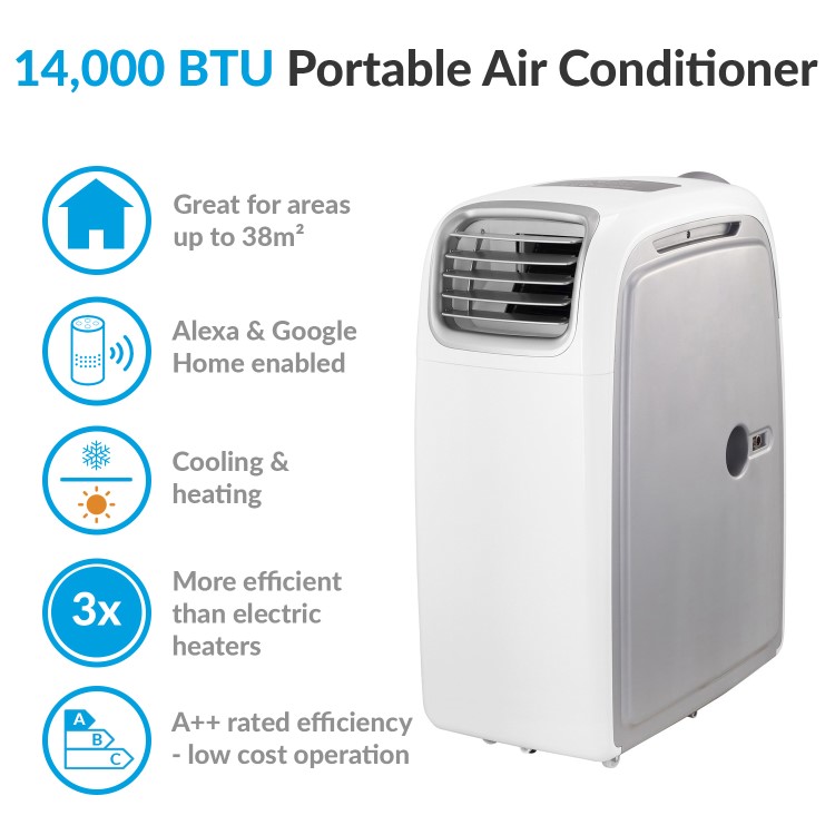 electriQ AirFlex 14000 BTU Smart Portable Air Conditioner with Heat Pump