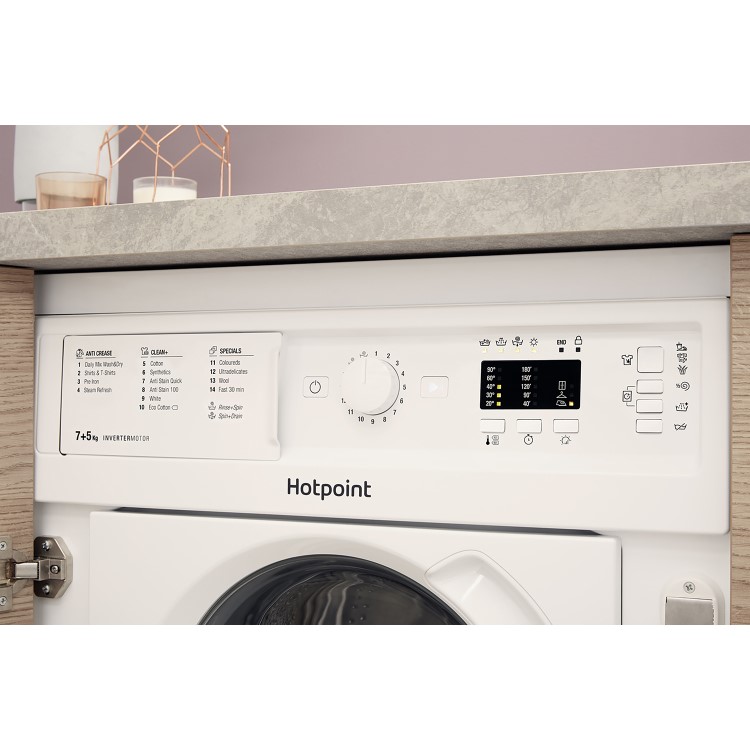 Refurbished Hotpoint Anti-stain BIWDHG75148UKN Integrated 7/5KG 1400 Spin Washer Dryer White