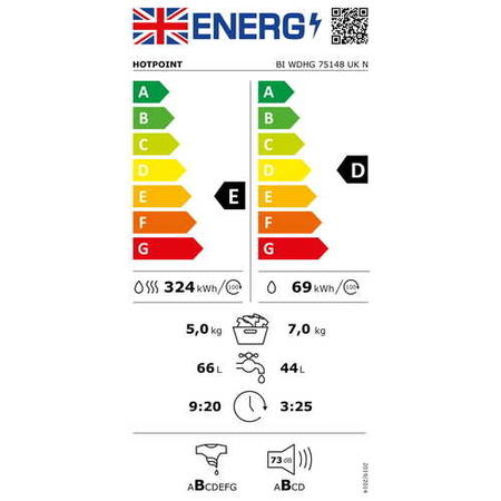 Refurbished Hotpoint Anti-stain BIWDHG75148UKN Integrated 7/5KG 1400 Spin Washer Dryer White