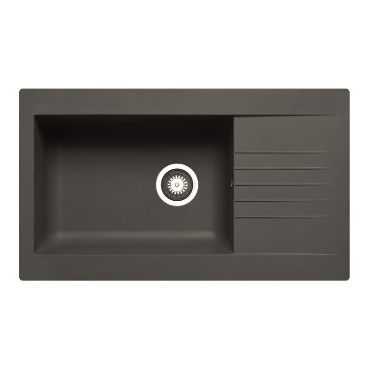 GRADE A1 - Single Bowl Black Composite Kitchen Sink with Reversible Drainer - Essence Amelia