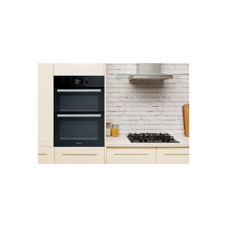 Refurbished Hotpoint Luce DU2540BL 60cm Double Built Under Electric Oven Black