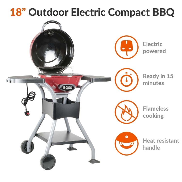 Boss Grill Compact Electric BBQ Grill with Cover - Red