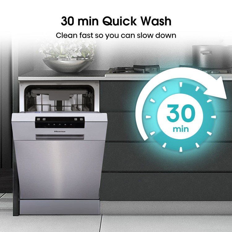 Hisense Freestanding Slimline Dishwasher - Half Load - Stainless Steel