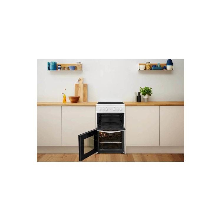 Refurbished Indesit ID5V92KMW 50cm Double Cavity Electric Cooker With Ceramic Hob White