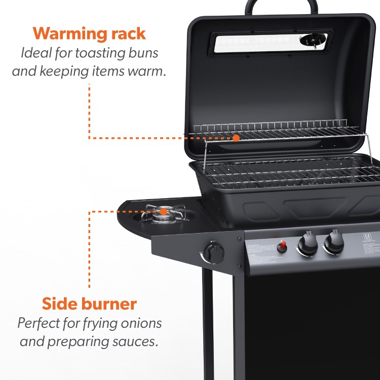 Boss Grill Louisiana - 2 Burner Gas BBQ Grill with Side Burner - Black