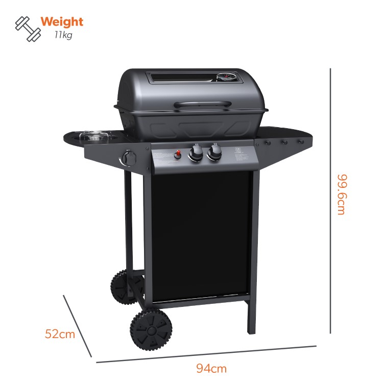 Boss Grill Louisiana - 2 Burner Gas BBQ Grill with Side Burner - Black