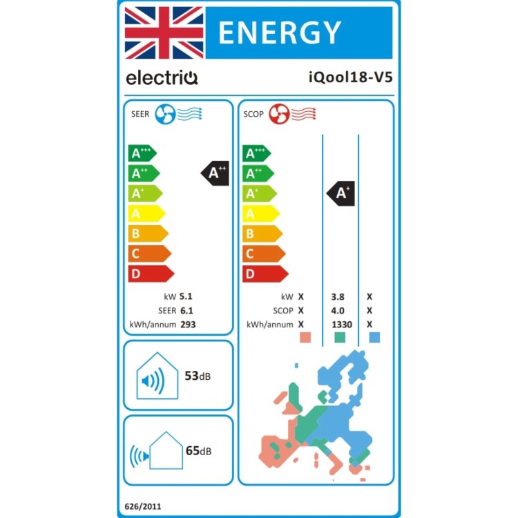electriQ iQool 18000 BTU WiFi Smart A++ Wall Split Air Conditioner with Heat Pump and 5m Pipe Kit Included