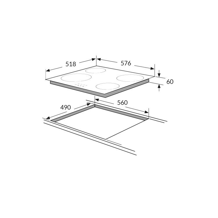 Refurbished Amica ACH6420FR 60cm 4 Zone Ceramic Hob Black