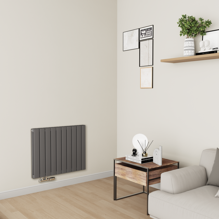 Eco Eleganza Anthracite Horizontal Flat Designer Aluminium Radiator 600x750mm Double Panel 3056 BTU