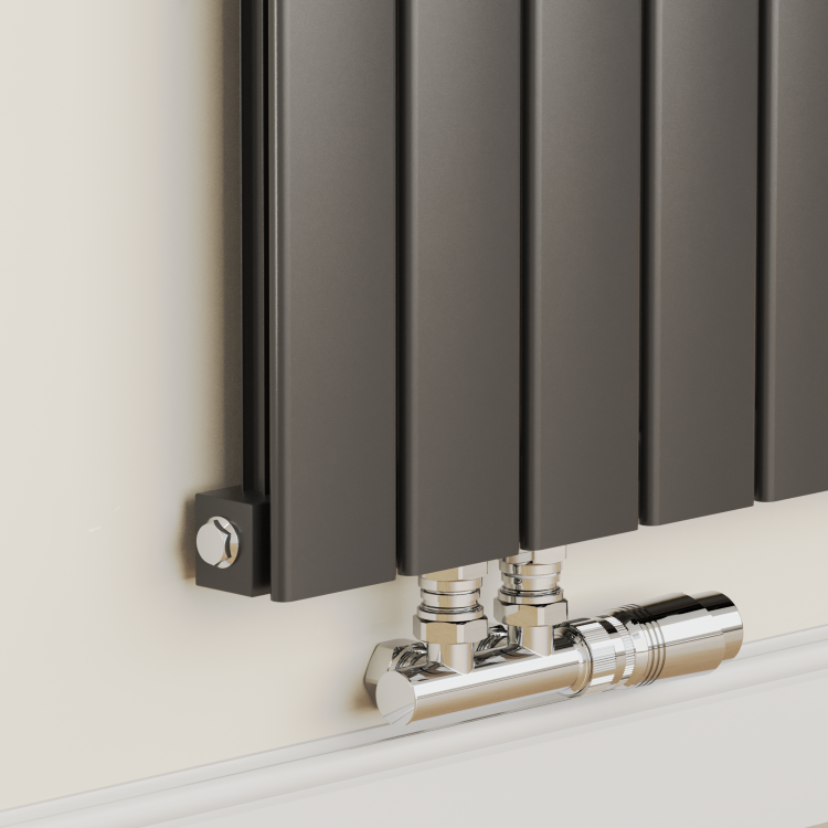 Eco Eleganza Midnight Black Horizontal Flat Designer Aluminium Radiator 600x750mm Single Panel 2302 BTU