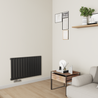 Eco Eleganza Midnight Black Horizontal Flat Designer Aluminium Radiator 600x975mm Single Panel 2992 BTU